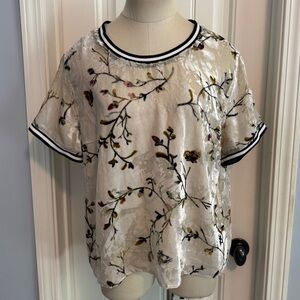 A New Day XXL Floral Velvet Burnout Short Sleeve Top ~ Fairy Whimsical 2XL